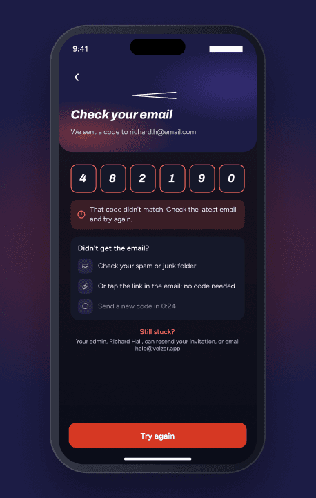 The sign-in code screen